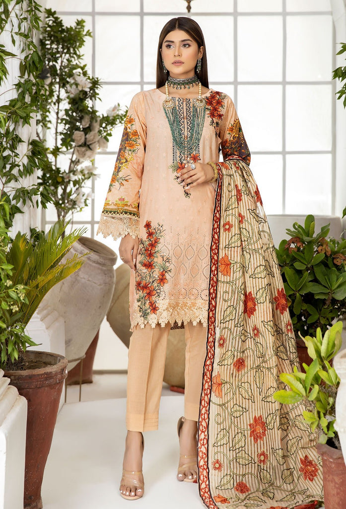 Ezrah Chikankari Lawn Suits by Adan's Libas | 2023 | Peach Puff